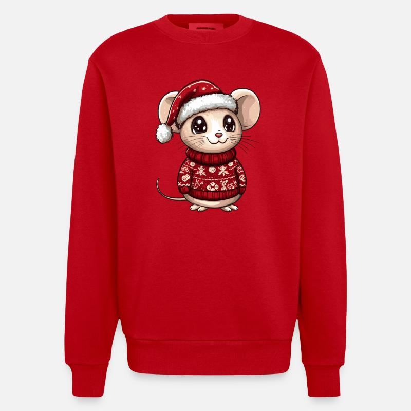 Maus Weihnachten Comic - Heavyweight Oversized Organic Crew Neck Made in EU - Rot