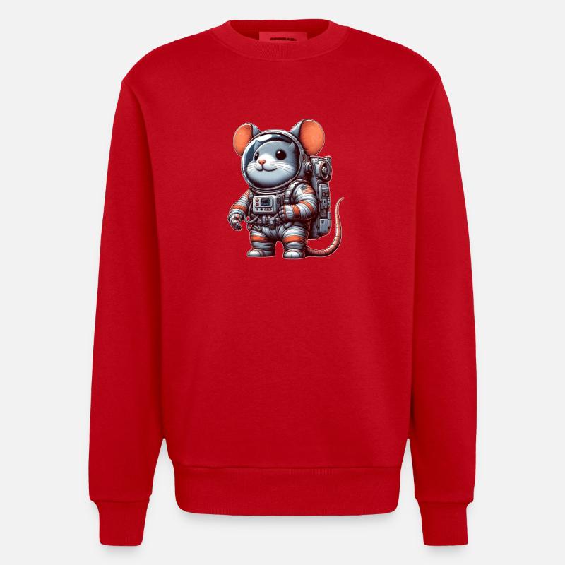 Mouse Astronaut Space Universe Sci-Fi - Heavyweight Oversized Organic Crew Neck Made in EU - red