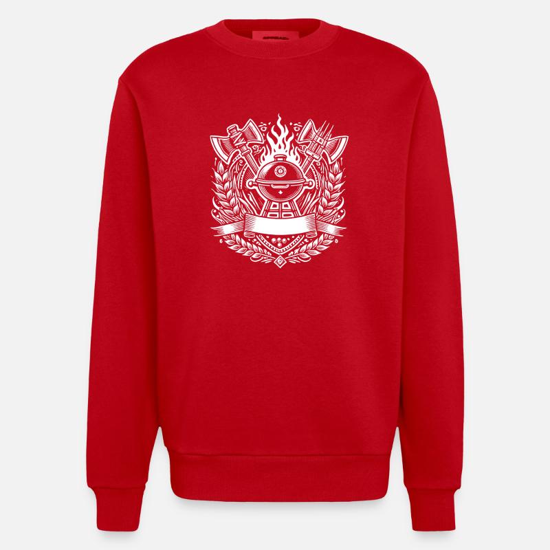 Grill BBQ Logo - Heavyweight Oversized Organic Crew Neck Made in EU - red