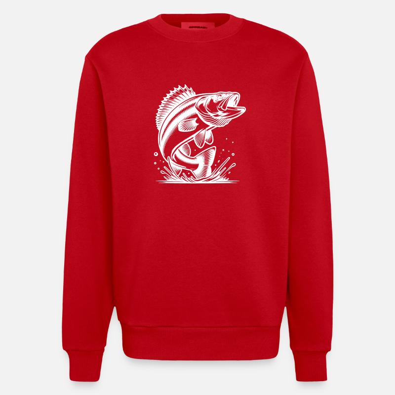 Eleganter springender Zander Raubfisch - Heavyweight Oversized Organic Crew Neck Made in EU - Rot