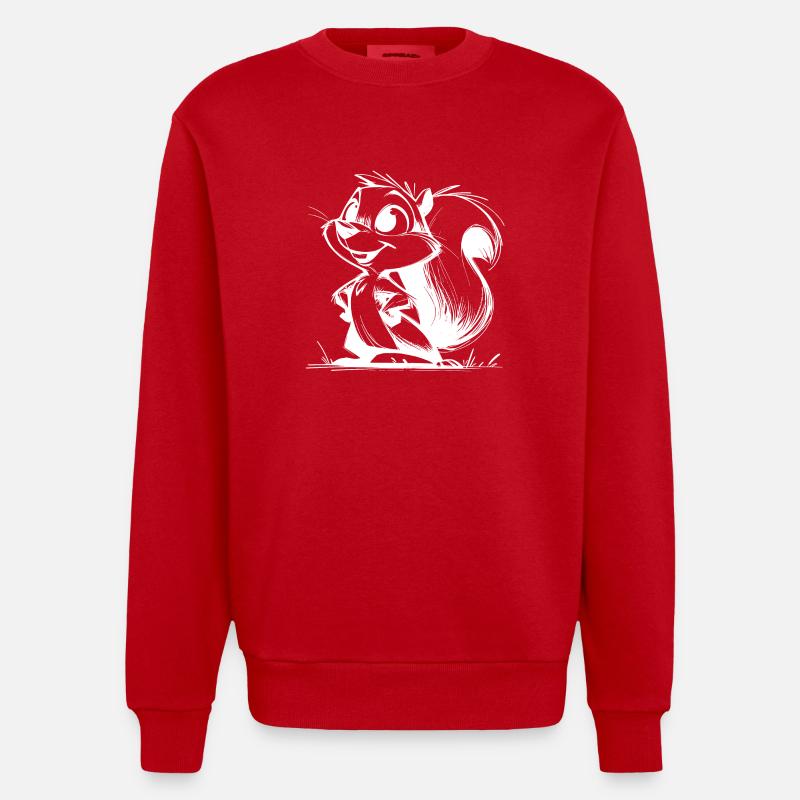 Putziges Eichhörnchen Bleistift Zeichnung - Heavyweight Oversized Organic Crew Neck Made in EU - Rot