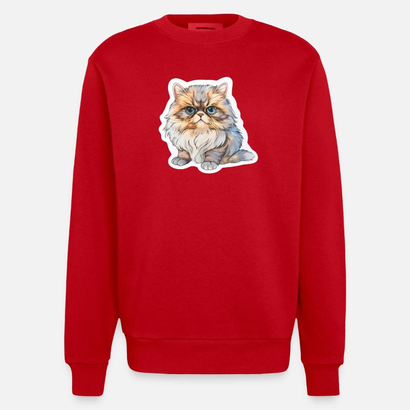 Chat persan potelé - Sweat bio épais oversize fabriqué en UE - rouge