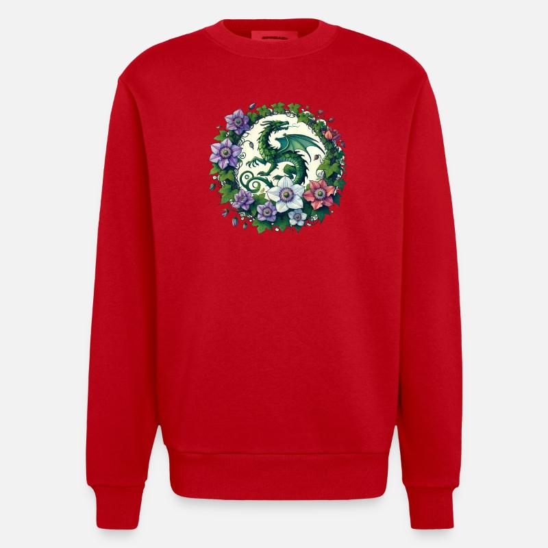Dragon clématite - Sweat bio épais oversize fabriqué en UE - rouge