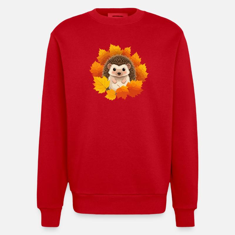 Hérisson et feuilles - Sweat bio épais oversize fabriqué en UE - rouge