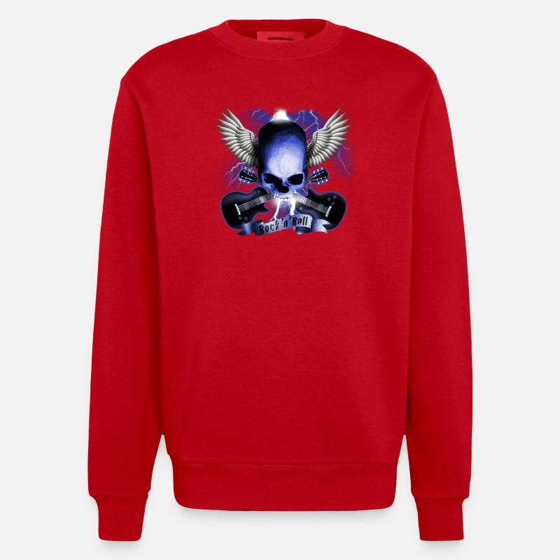 skull_and_wings_and_guitars_b - Sweat bio épais oversize fabriqué en UE - rouge