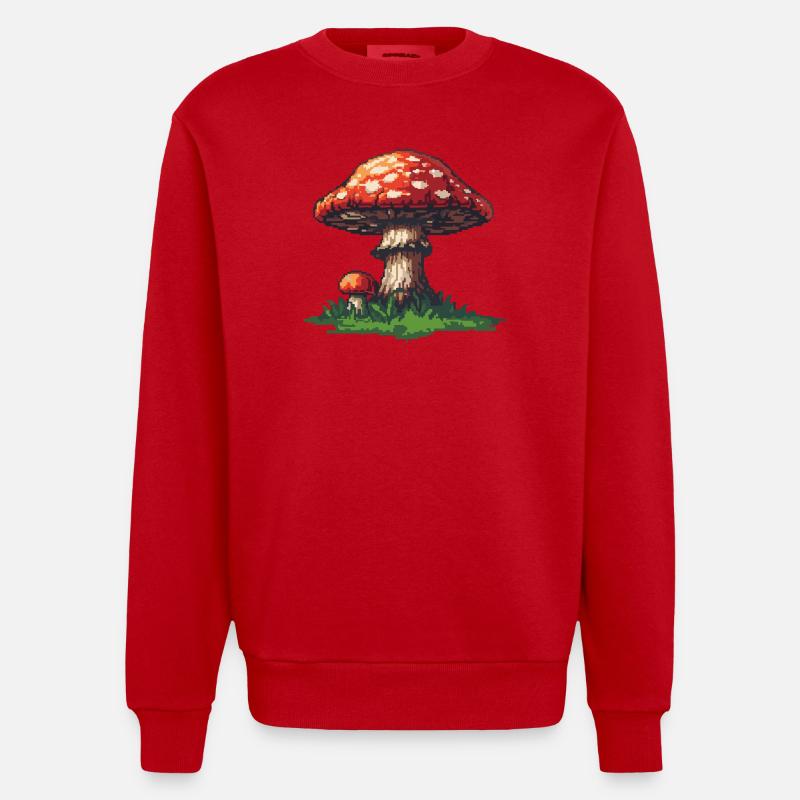 Mushroom Pixel Icon - Heavyweight Oversized Organic Crew Neck Made in EU - red