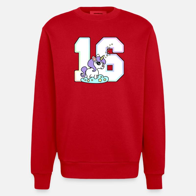 16 Nummer Einhorn - Heavyweight Oversized Organic Crew Neck Made in EU - Rot
