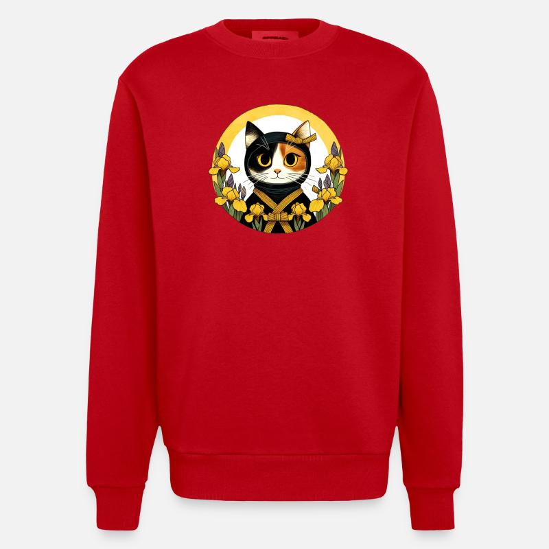 Chat Ninja - Sweat bio épais oversize fabriqué en UE - rouge
