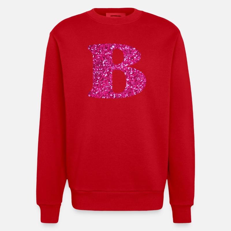 Lettre b rose pailleté - Sweat bio épais oversize fabriqué en UE - rouge