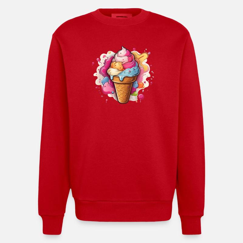 Leckeres buntes Softeis - Heavyweight Oversized Organic Crew Neck Made in EU - Rot