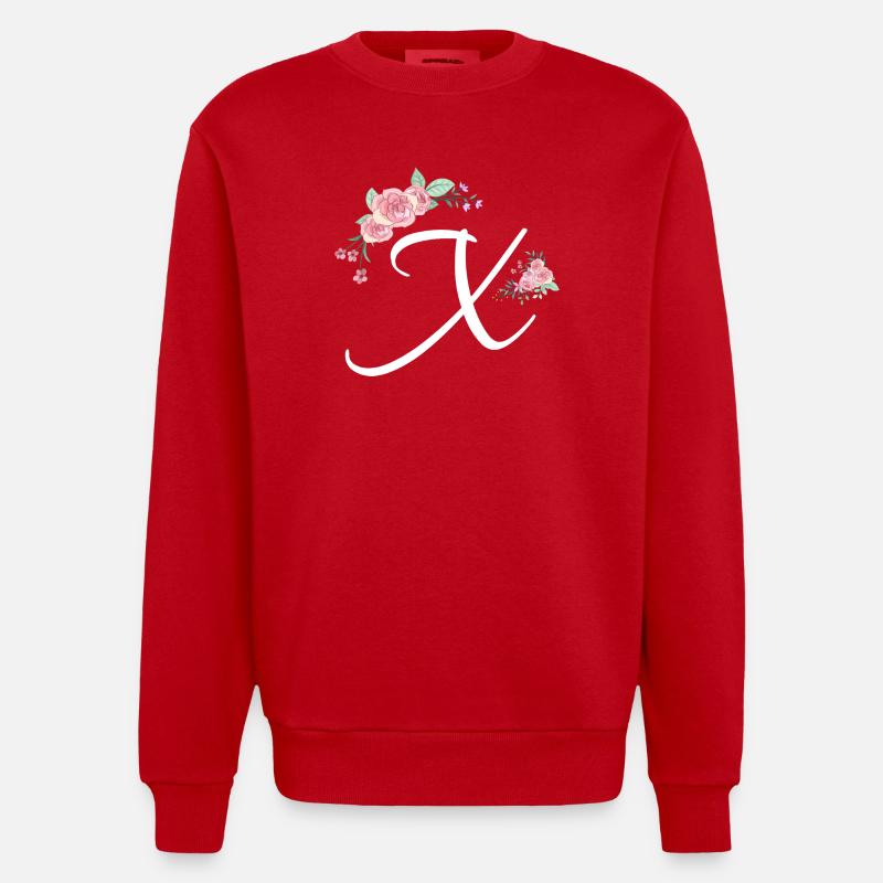 Buchstabe x Blumen - Heavyweight Oversized Organic Crew Neck Made in EU - Rot