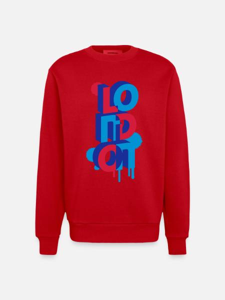 London in 3D letters - Heavyweight Oversized Organic Crew Neck Made in EU - red