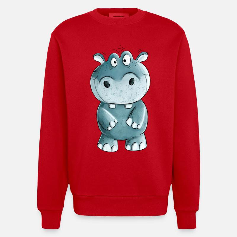 Blaues Nilpferd I Wildtiere Comic - Heavyweight Oversized Organic Crew Neck Made in EU - Rot