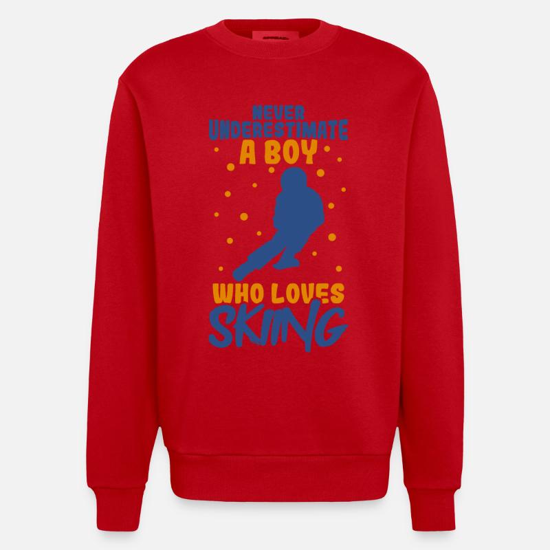 Never underestimate a ski boy - Heavyweight Oversized Organic Crew Neck Made in EU - red