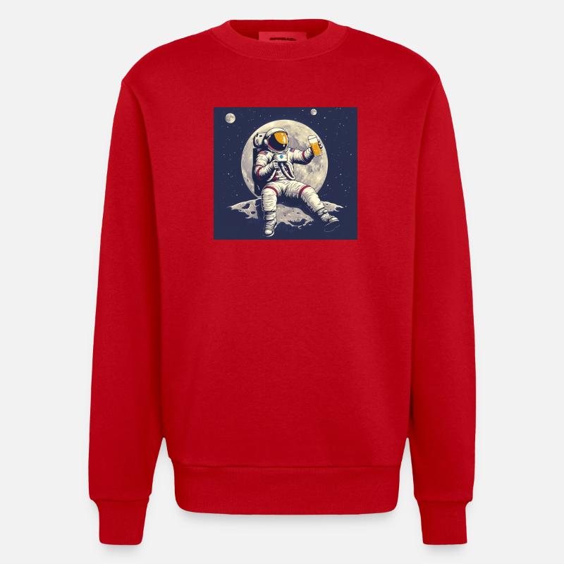ASTRONAUT BEACH BIER - Heavyweight Oversized Organic Crew Neck Made in EU - Rot