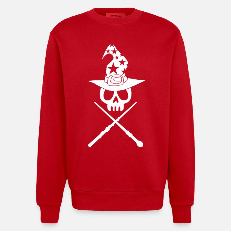 Crâne de magicien blanc - Sweat bio épais oversize fabriqué en UE - rouge