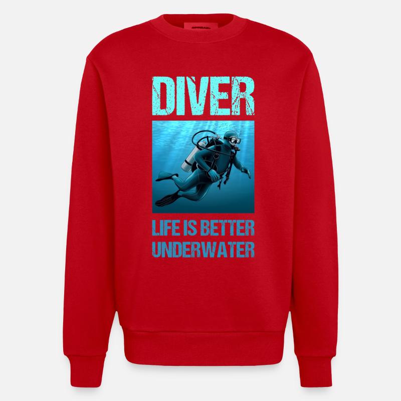 Diver life is better underwater - Heavyweight Oversized Organic Crew Neck Made in EU - red