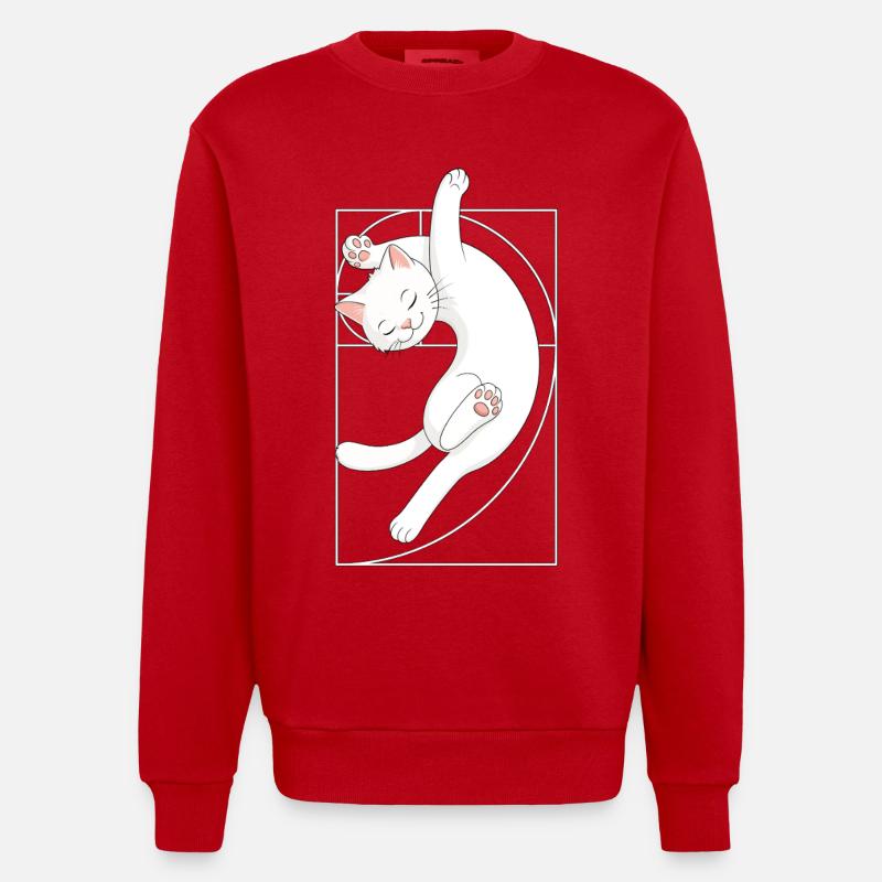 Fibonacci-Spirale Katze - Heavyweight Oversized Organic Crew Neck Made in EU - Rot
