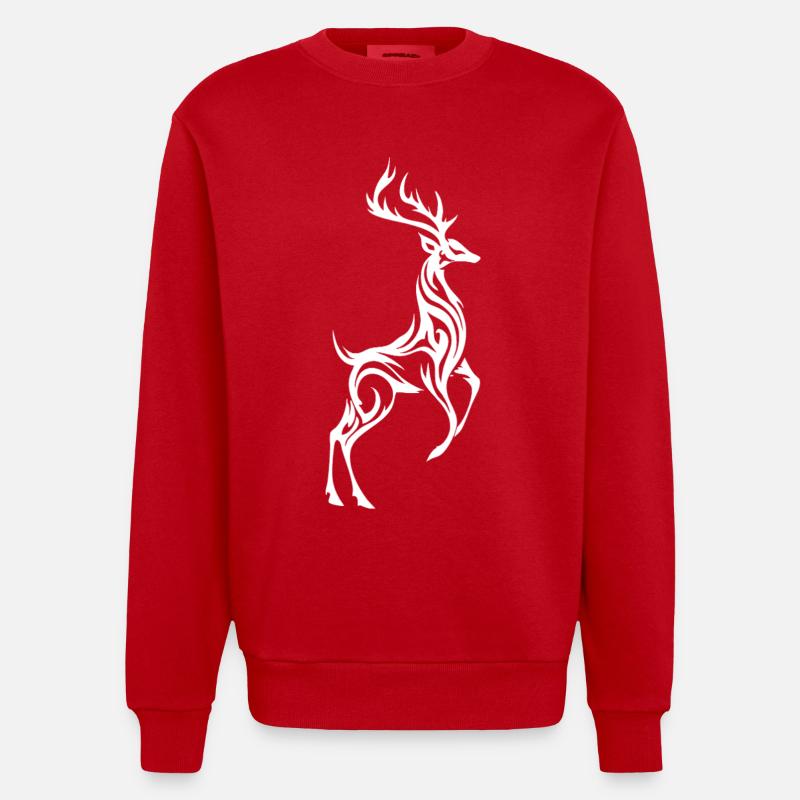 Wilder Hirsch-Silhouette - Heavyweight Oversized Organic Crew Neck Made in EU - Rot