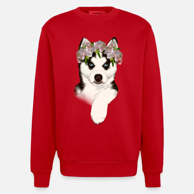 Husky mit Blumenkrone - Heavyweight Oversized Organic Crew Neck Made in EU - Rot