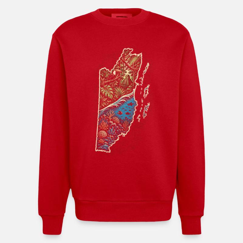 Belize Belizean Root - Heavyweight Oversized Organic Crew Neck Made in EU - red