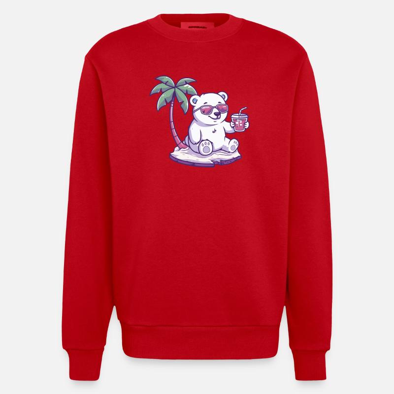 Eisbär Sommer Strand Comic - Heavyweight Oversized Organic Crew Neck Made in EU - Rot