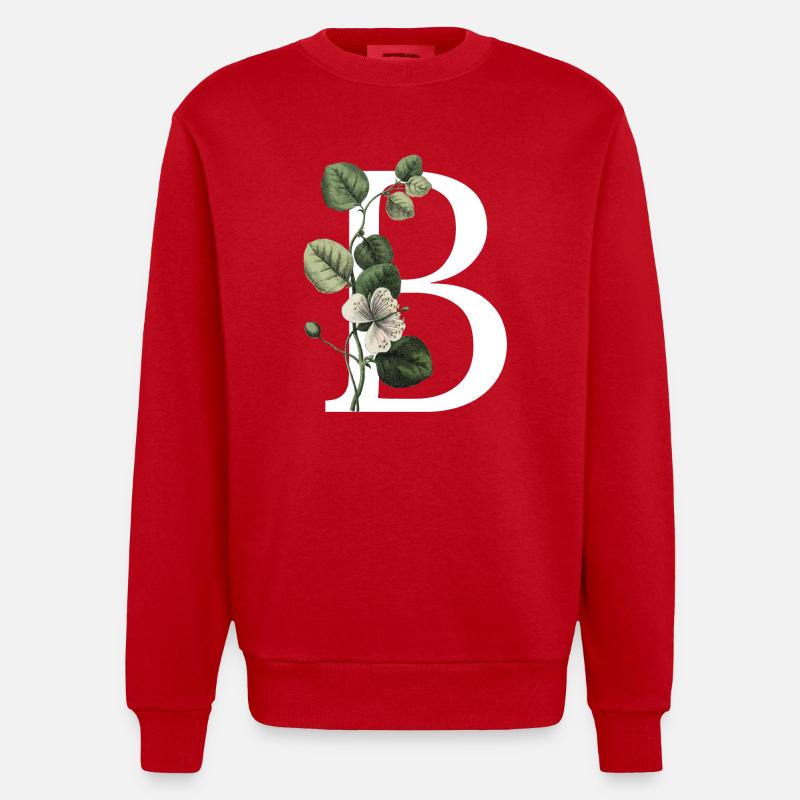 lettre b botanique vert - Sweat bio épais oversize fabriqué en UE - rouge