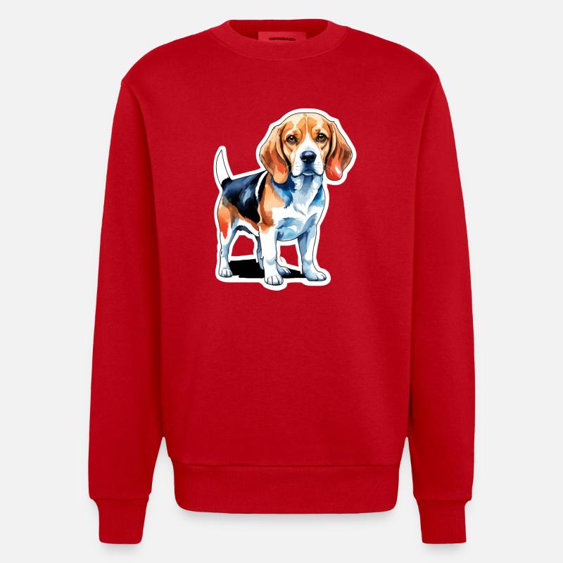 Beagle Wasserfarben - Heavyweight Oversized Organic Crew Neck Made in EU - Rot