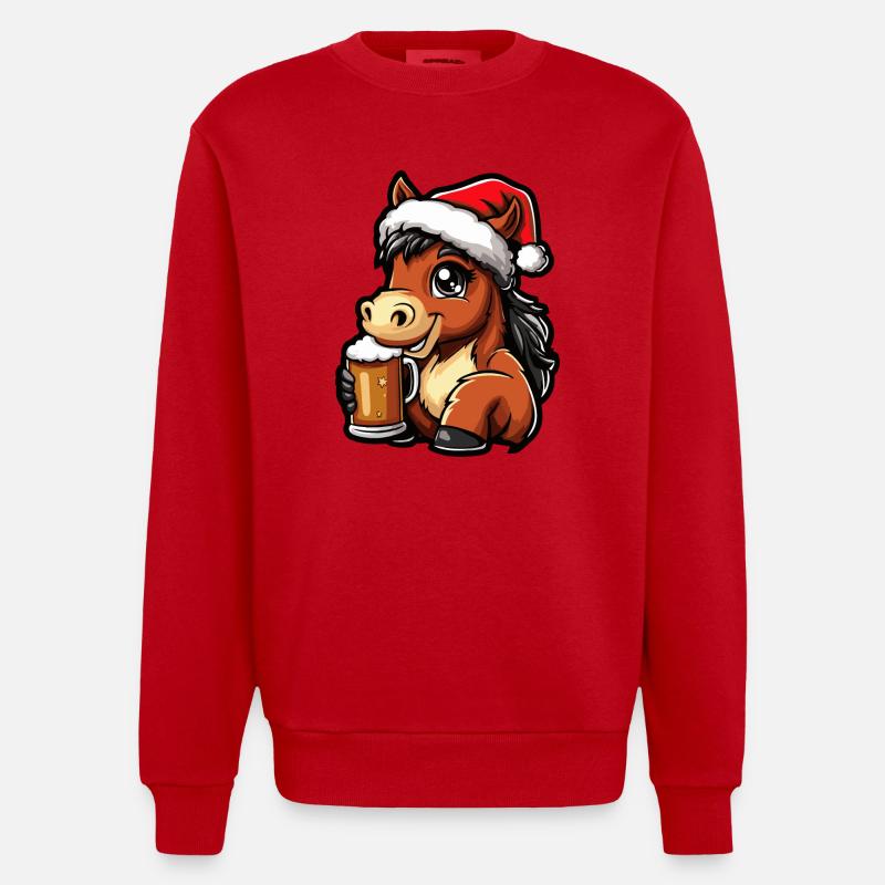 Bière de Noël de cheval - Sweat bio épais oversize fabriqué en UE - rouge