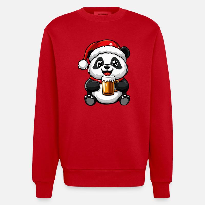 Panda Bière Noël - Sweat bio épais oversize fabriqué en UE - rouge