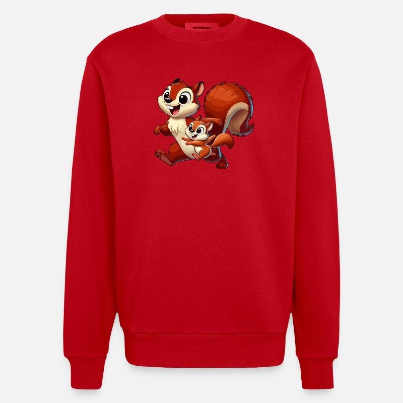 Eichhörnchen-Mutter und Kind beim Herumtollen - Heavyweight Oversized Organic Crew Neck Made in EU - Rot