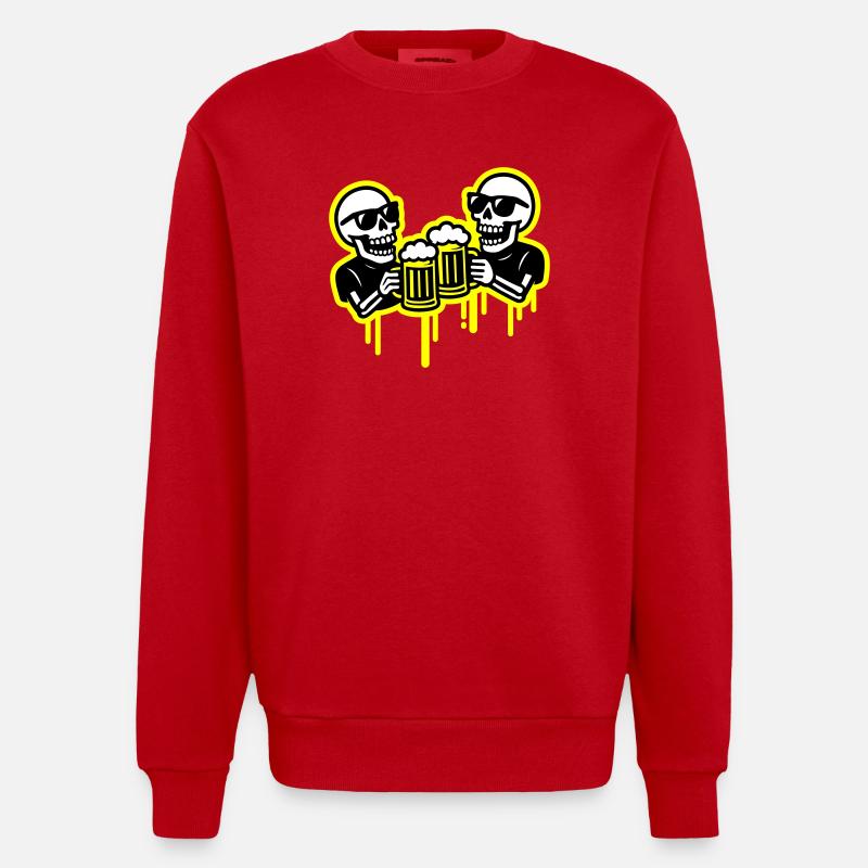Skeleton Party Beer Team - Sweat bio épais oversize fabriqué en UE - rouge