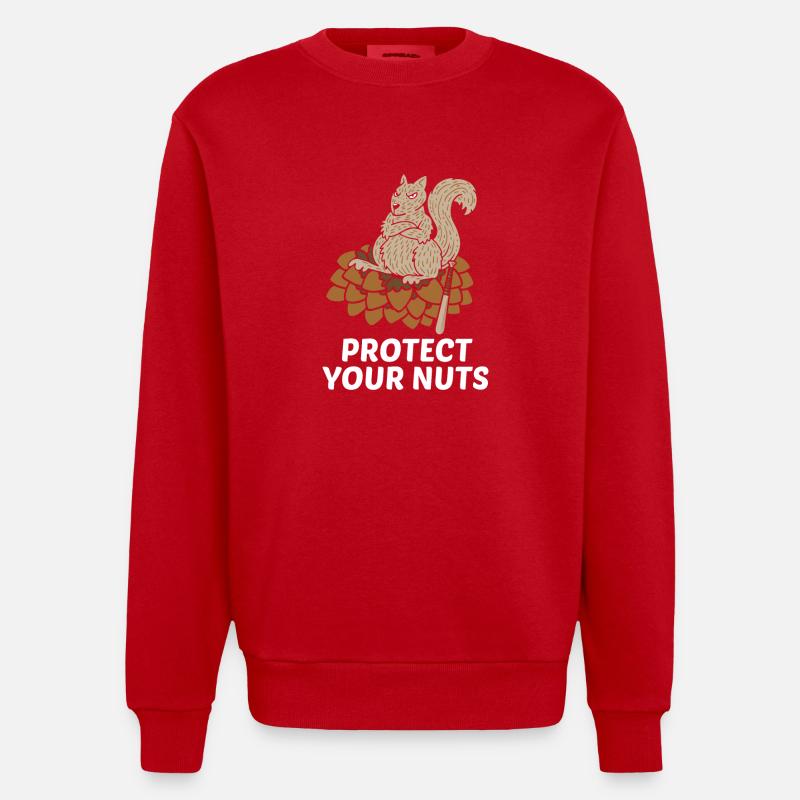 Protect your nuts gift - Heavyweight Oversized Organic Crew Neck Made in EU - red