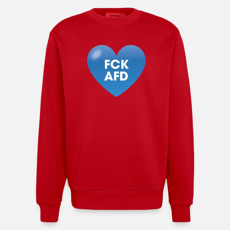 FCK AFD Herz Blau - Heavyweight Oversized Organic Crew Neck Made in EU - Rot
