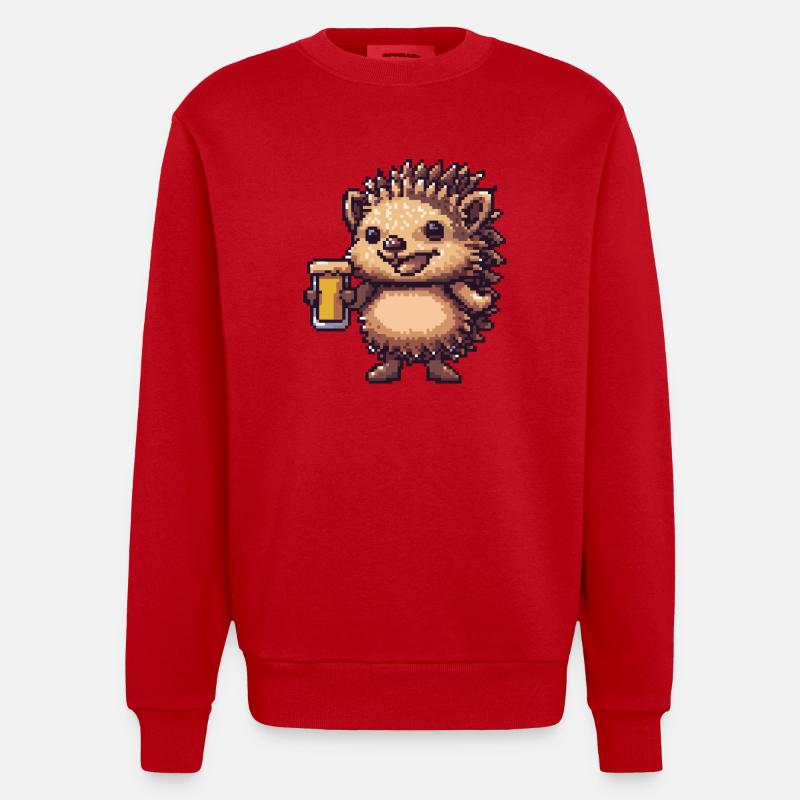 Igel Bier Pixel - Heavyweight Oversized Organic Crew Neck Made in EU - Rot