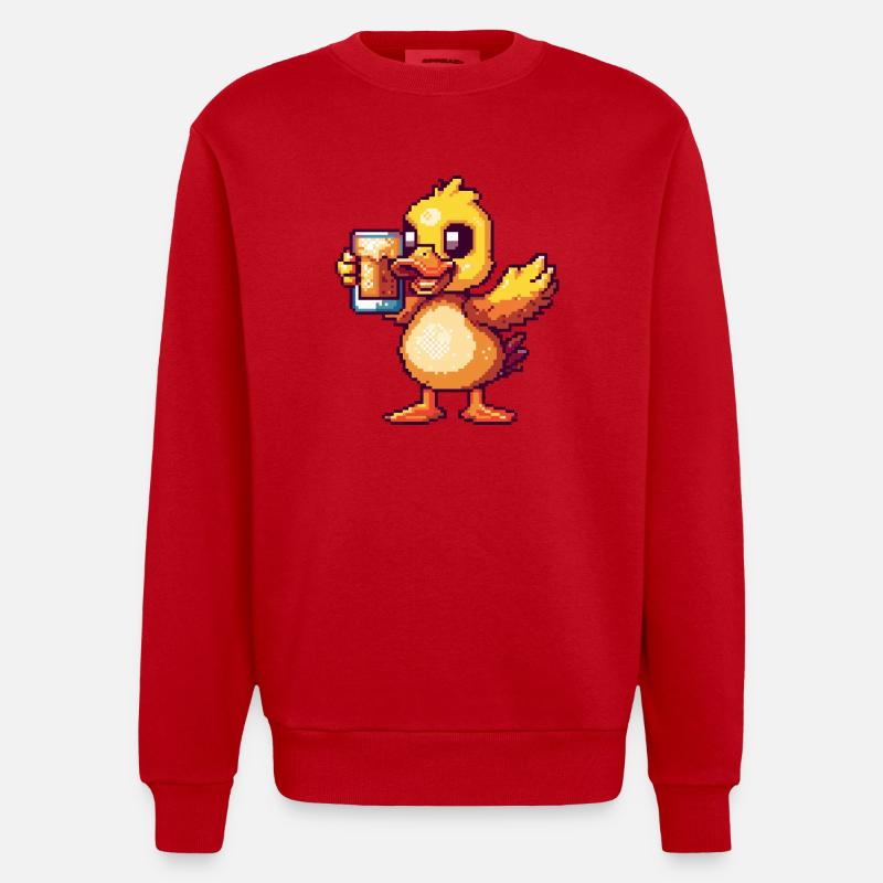 Bière de canard Pixel - Sweat bio épais oversize fabriqué en UE - rouge