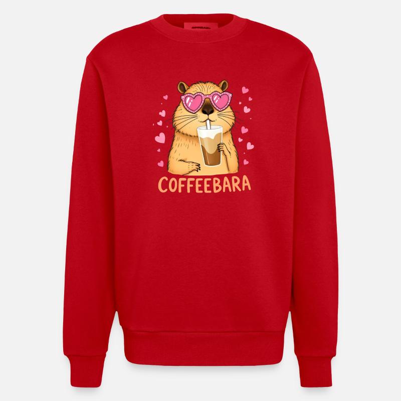 Süßes Capybara Coffeebara - Heavyweight Oversized Organic Crew Neck Made in EU - Rot