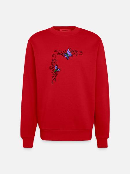 Butterflies with flower tendrils - Heavyweight Oversized Organic Crew Neck Made in EU - red