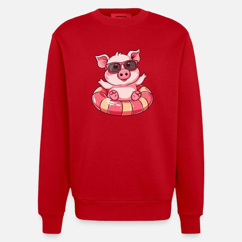 Cochon Été Bande Dessinée - Sweat bio épais oversize fabriqué en UE - rouge