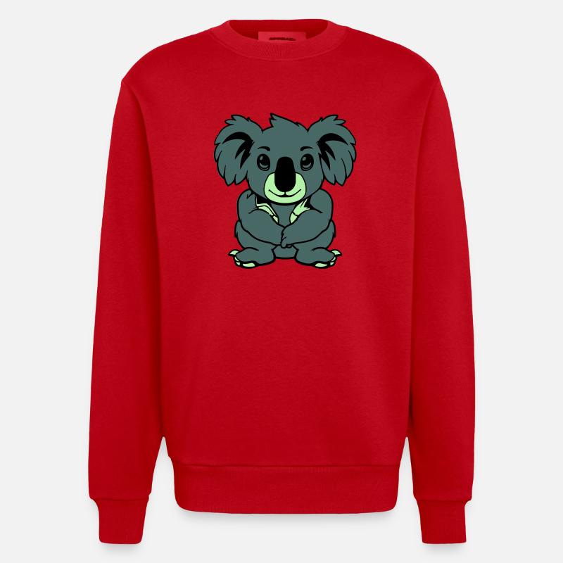 Koala Ours Bande Dessinée Animal - Sweat bio épais oversize fabriqué en UE - rouge