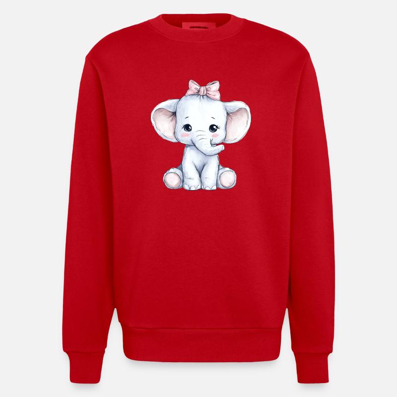Mignon bébé éléphant - Sweat bio épais oversize fabriqué en UE - rouge