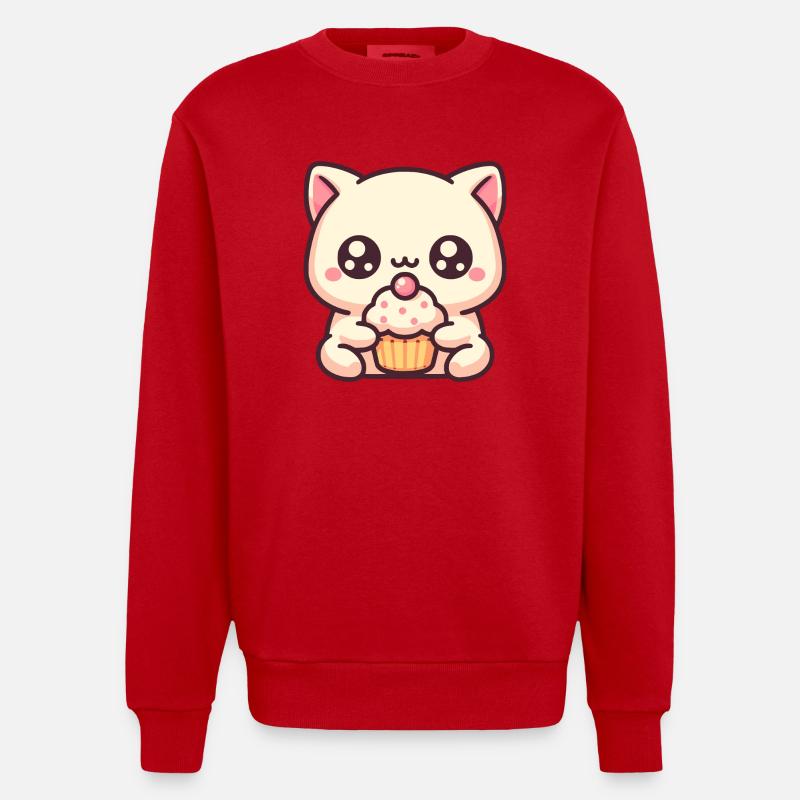 Chat mignon avec cupcake - Sweat bio épais oversize fabriqué en UE - rouge