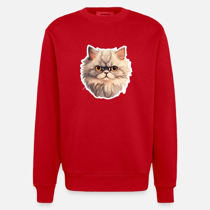 Tête de chat persan - Sweat bio épais oversize fabriqué en UE - rouge