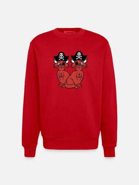 2 Pirate Cats Sabre Buccaneer Eye Patch Team - Heavyweight oversized organic trøje med crewneck made in EU - rød