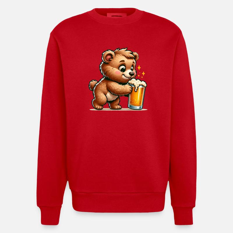 Cute Bear Drinking Beer - Heavyweight Oversized Organic Crew Neck Made in EU - Rot