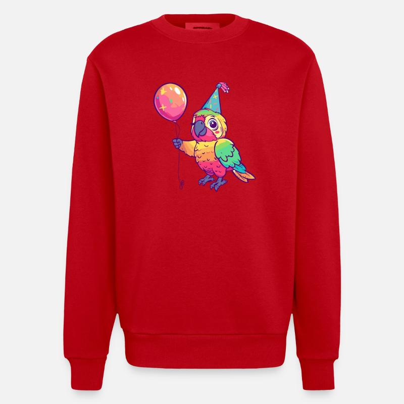 Perroquet Anniversaire Bande Dessinée Mignon - Sweat bio épais oversize fabriqué en UE - rouge
