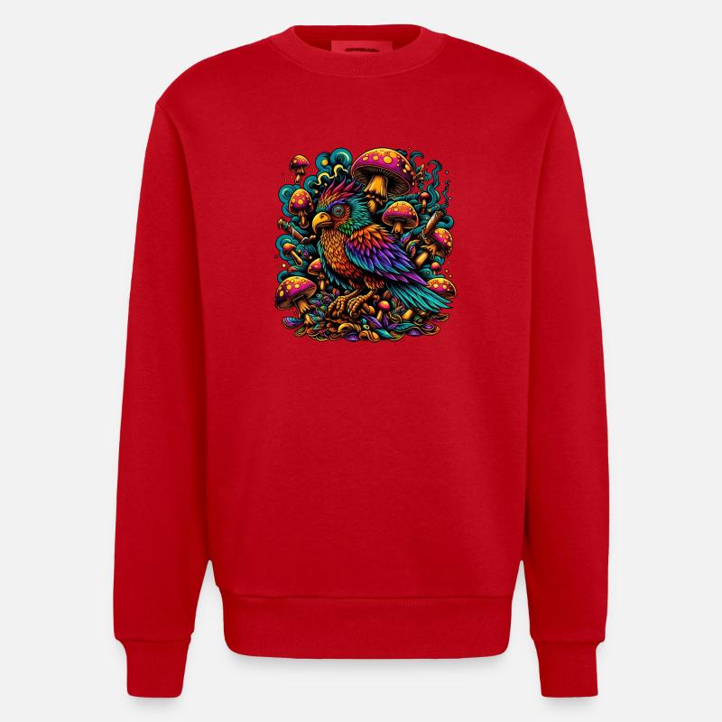 Paradis des perroquets psychédéliques - Sweat bio épais oversize fabriqué en UE - rouge