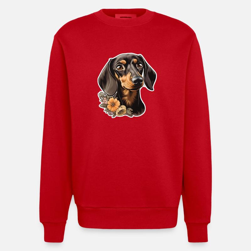 Teckel Tête de teckel - Sweat bio épais oversize fabriqué en UE - rouge