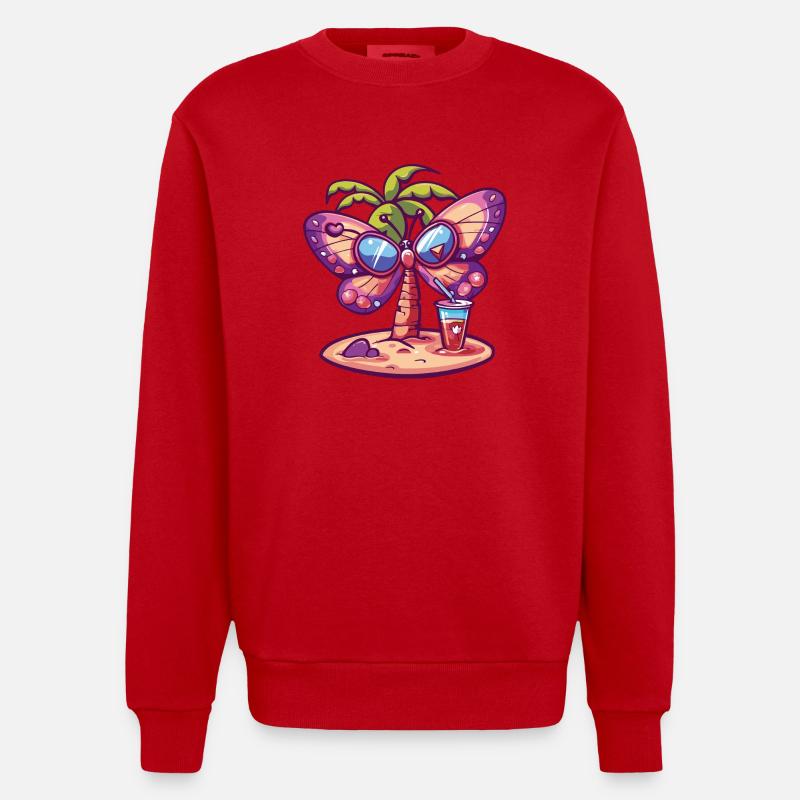 Schmetterling Sommer Strand Comic - Heavyweight Oversized Organic Crew Neck Made in EU - Rot