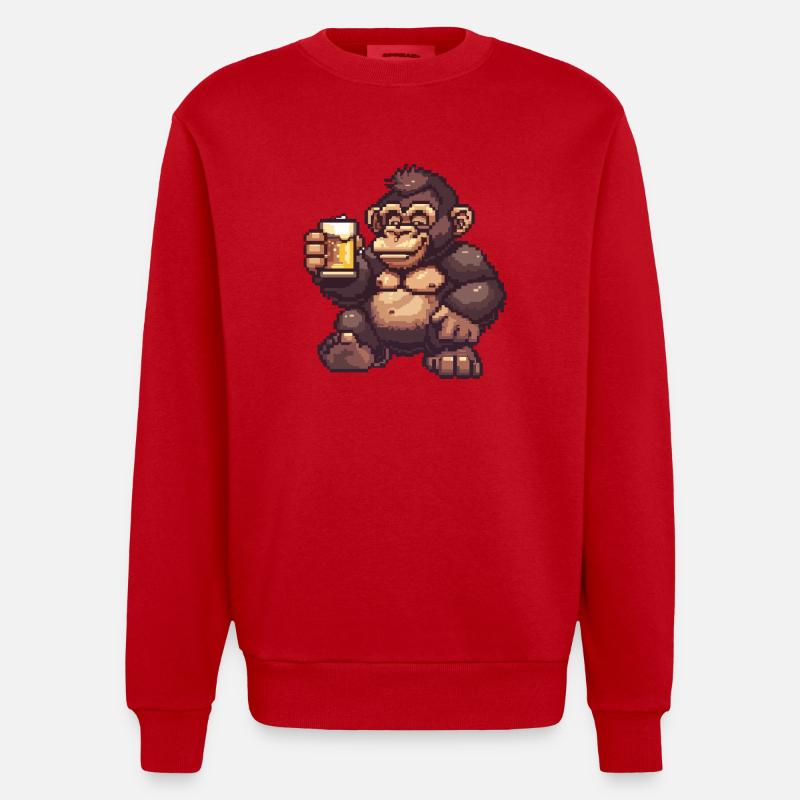 Gorilla Bier Pixel - Heavyweight Oversized Organic Crew Neck Made in EU - Rot